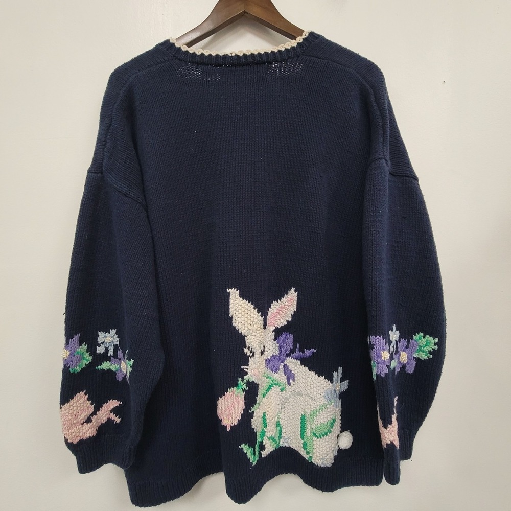 Belle Point Womens Button Up V Neck Easter Sweater Size 2X Embroidered Spring - Picture 2 of 12